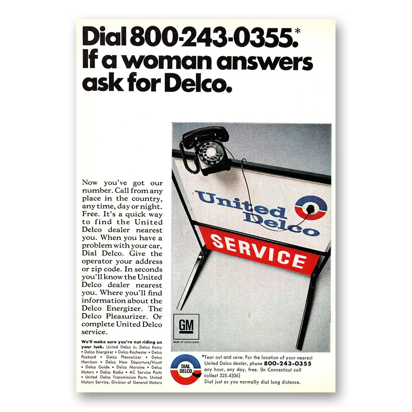 1968 Delco Woman Answers Ask for Delco Vintage Magazine Print Ad