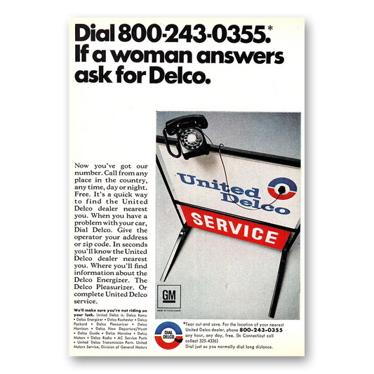 1968 Delco Woman Answers Ask for Delco Vintage Magazine Print Ad