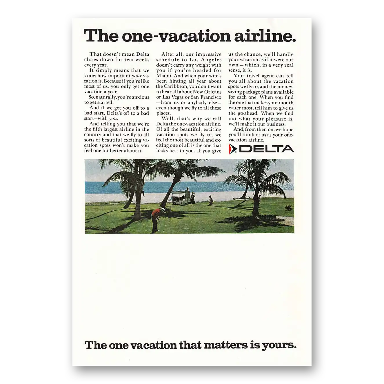 1968 Delta Air Lines The One Vacation Airline Vintage Magazine Print Ad