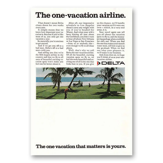 1968 Delta Air Lines The One Vacation Airline Vintage Magazine Print Ad