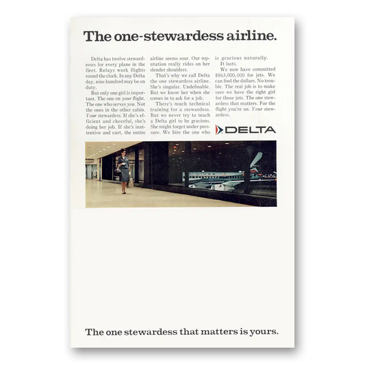 1968 Delta Air Lines One Stewardess Airline Vintage Magazine Print Ad