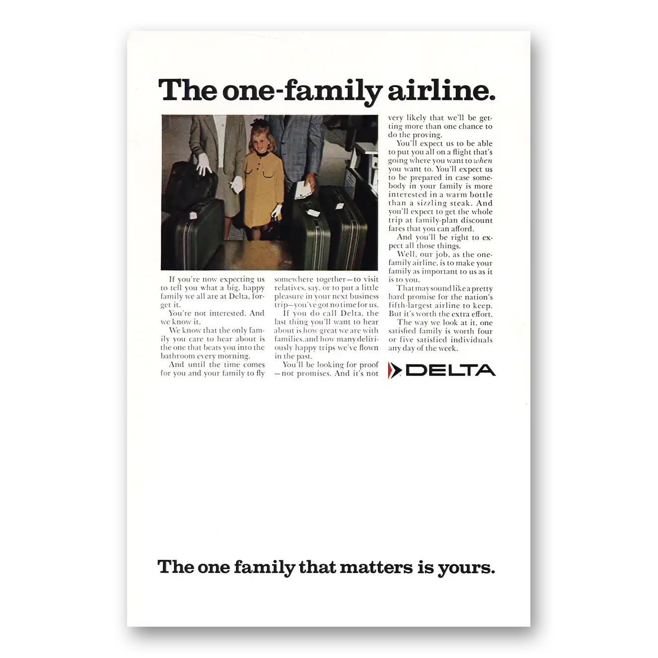 1968 Delta Air Lines One Family Airline Vintage Magazine Print Ad