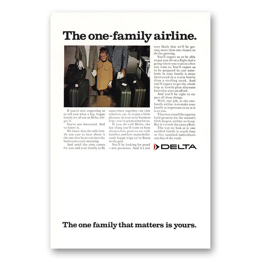 1968 Delta Air Lines One Family Airline Vintage Magazine Print Ad