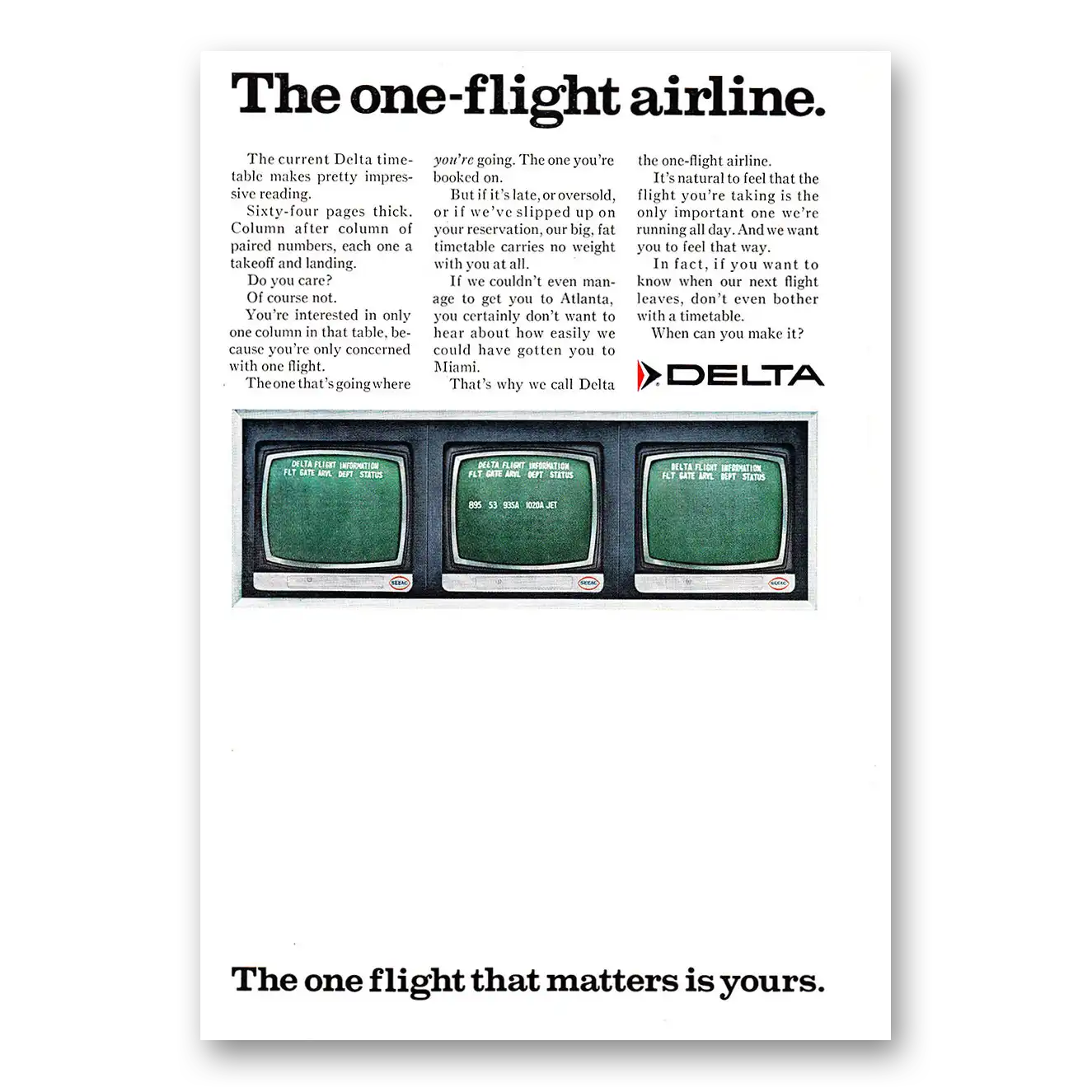 1968 Delta Air Lines One Flight Airline Vintage Magazine Print Ad