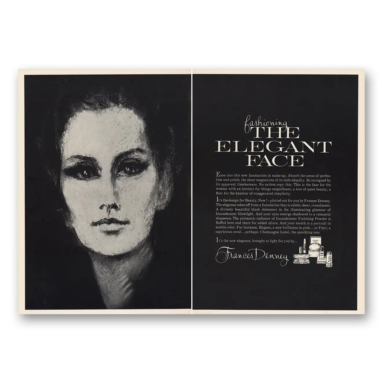 1968 Frances Denney Elegant Face Vintage Magazine Print Ad