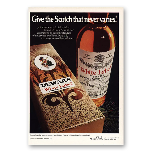 1968 Dewars White Label Never Varies Vintage Magazine Print Ad