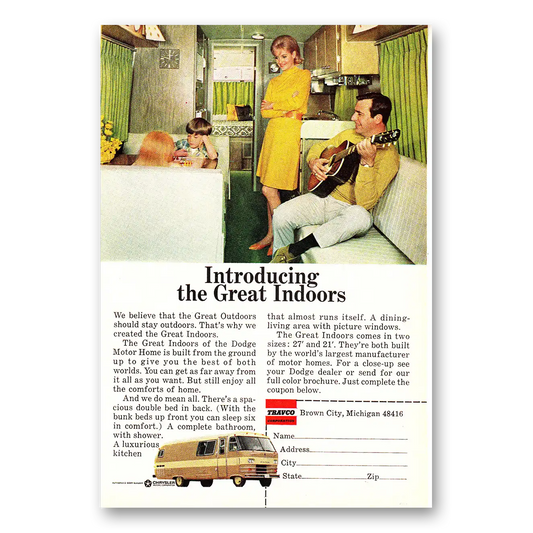 1968 Travco Motor Home Great Indoors Vintage Magazine Print Ad