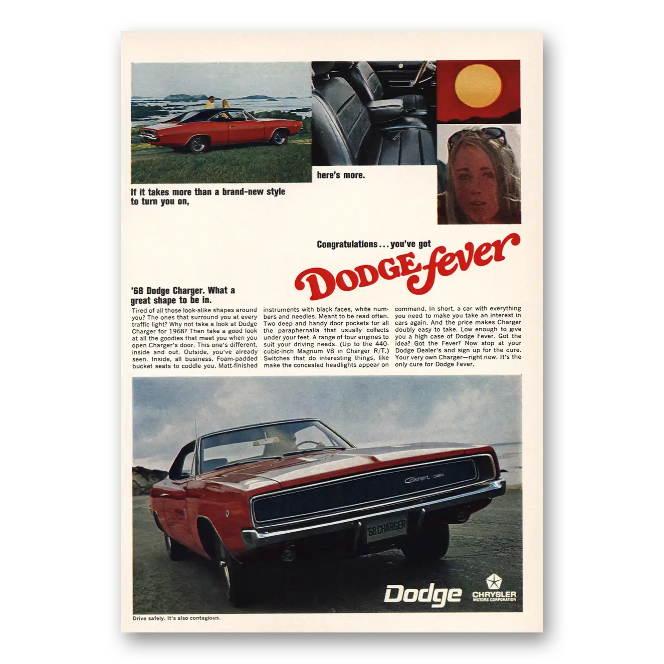 1968 Dodge Charger More Than Brand New Style Turn You On Vintage Magazine Print Ad