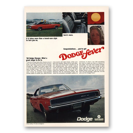 1968 Dodge Charger More Than Brand New Style Turn You On Vintage Magazine Print Ad