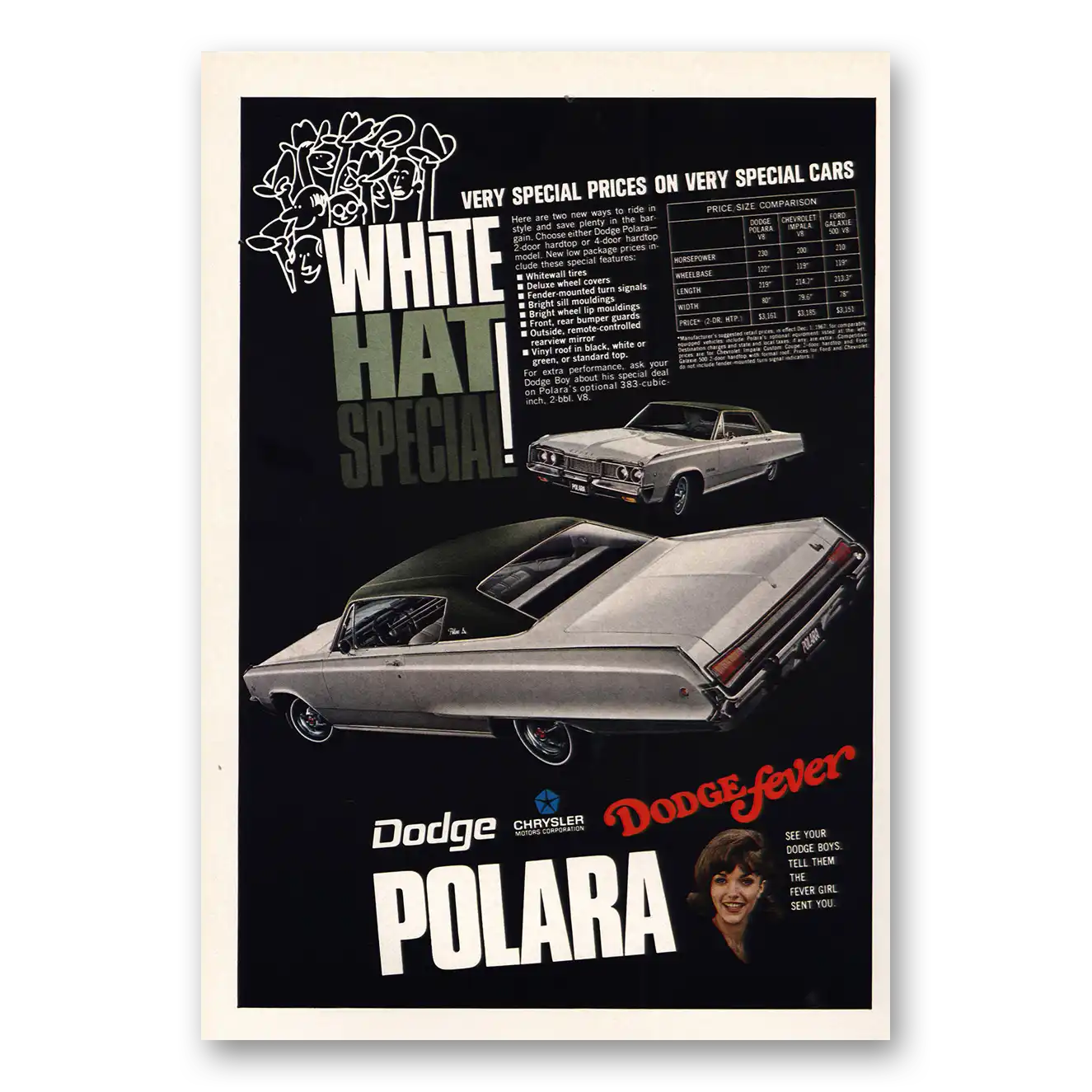 1968 Dodge Polara White Hat Special Dodge Fever Vintage Magazine Print Ad