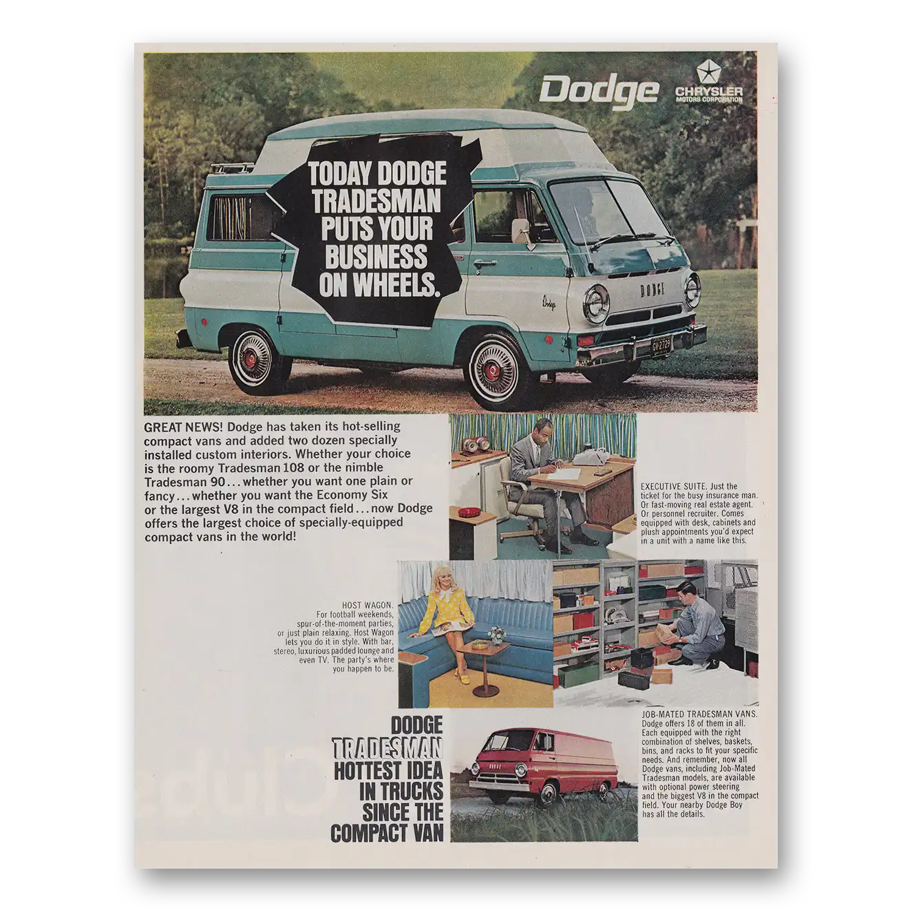 1968 Dodge Tradesman Van Puts Your Business On Wheels Vintage Magazine Print Ad