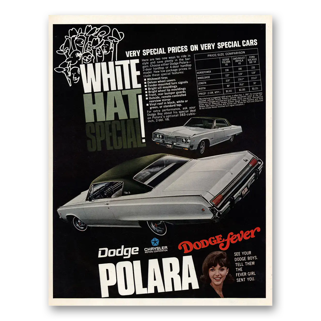 1968 Dodge Polara White Hot Special Vintage Magazine Print Ad