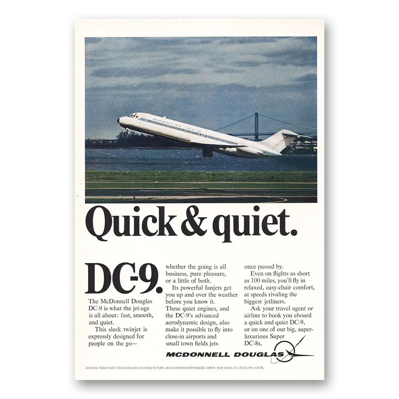 1968 McDonnell Douglas DC9 Quick and Quiet Vintage Magazine Print Ad