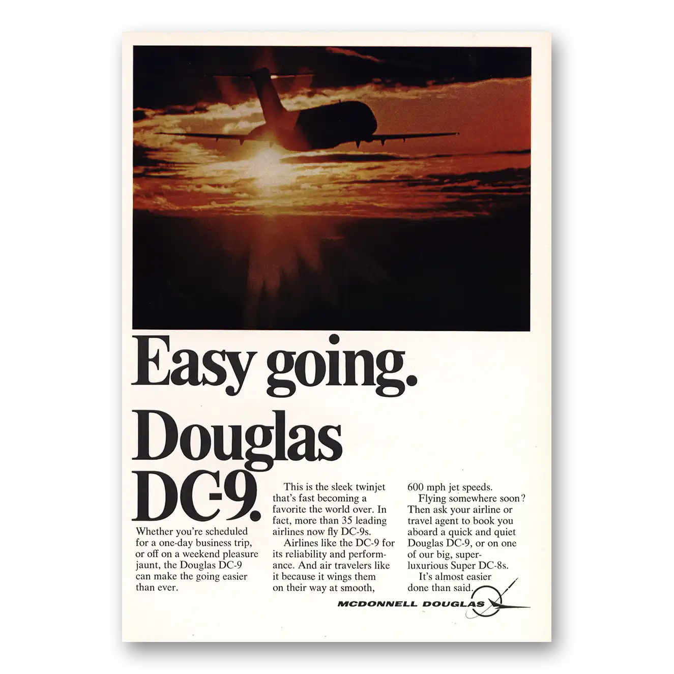 1968 McDonnell Douglas DC9 Easy Going Douglas DC9 Vintage Magazine Print Ad