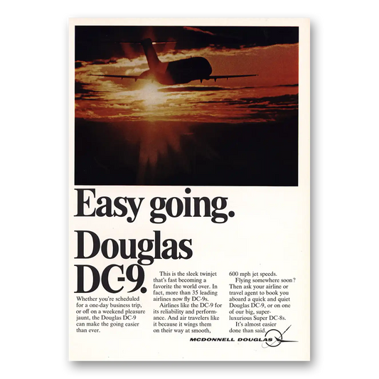 1968 McDonnell Douglas DC9 Easy Going Douglas DC9 Vintage Magazine Print Ad