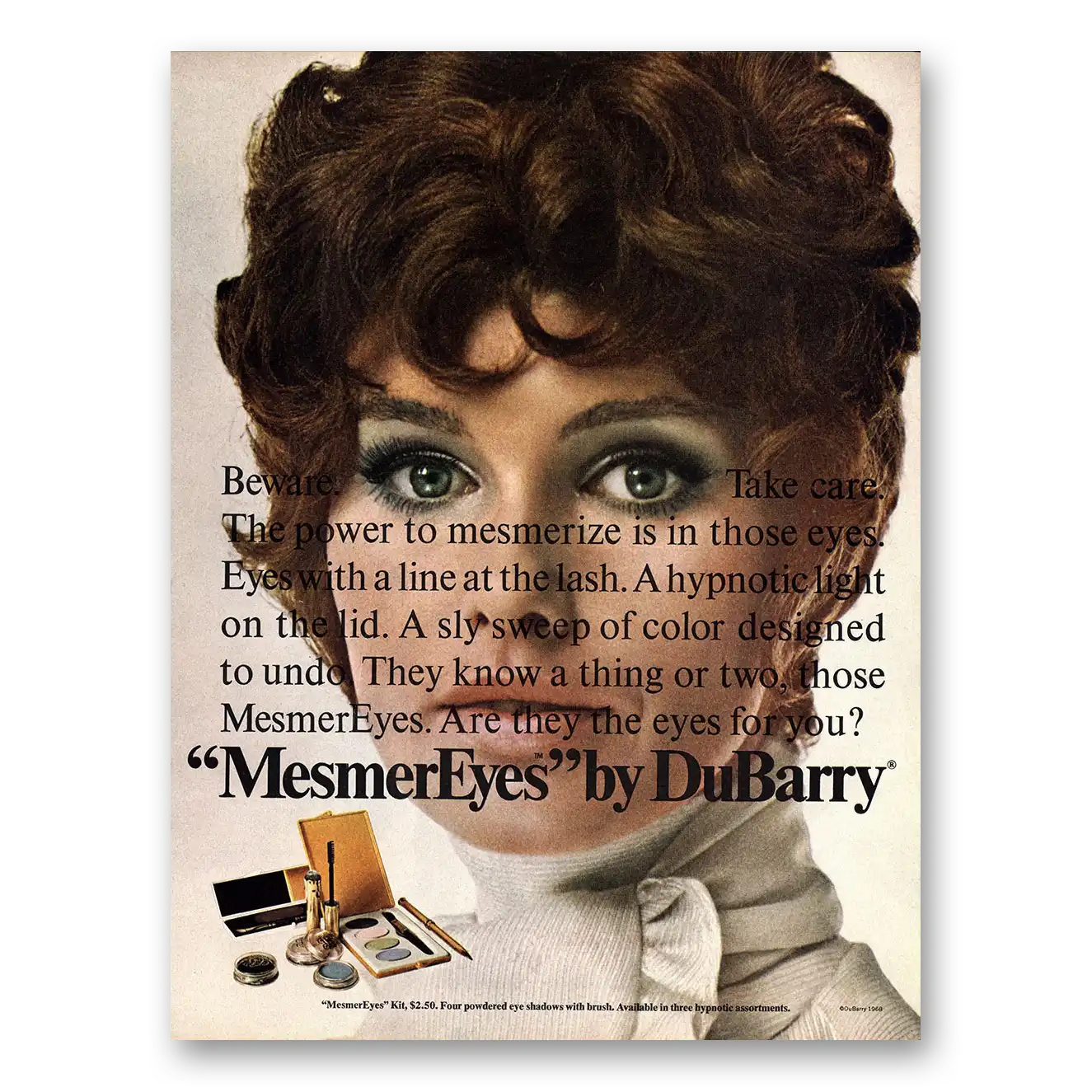 1968 DuBarry Beauty Mesmer Eyes Beware the Power Vintage Magazine Print Ad