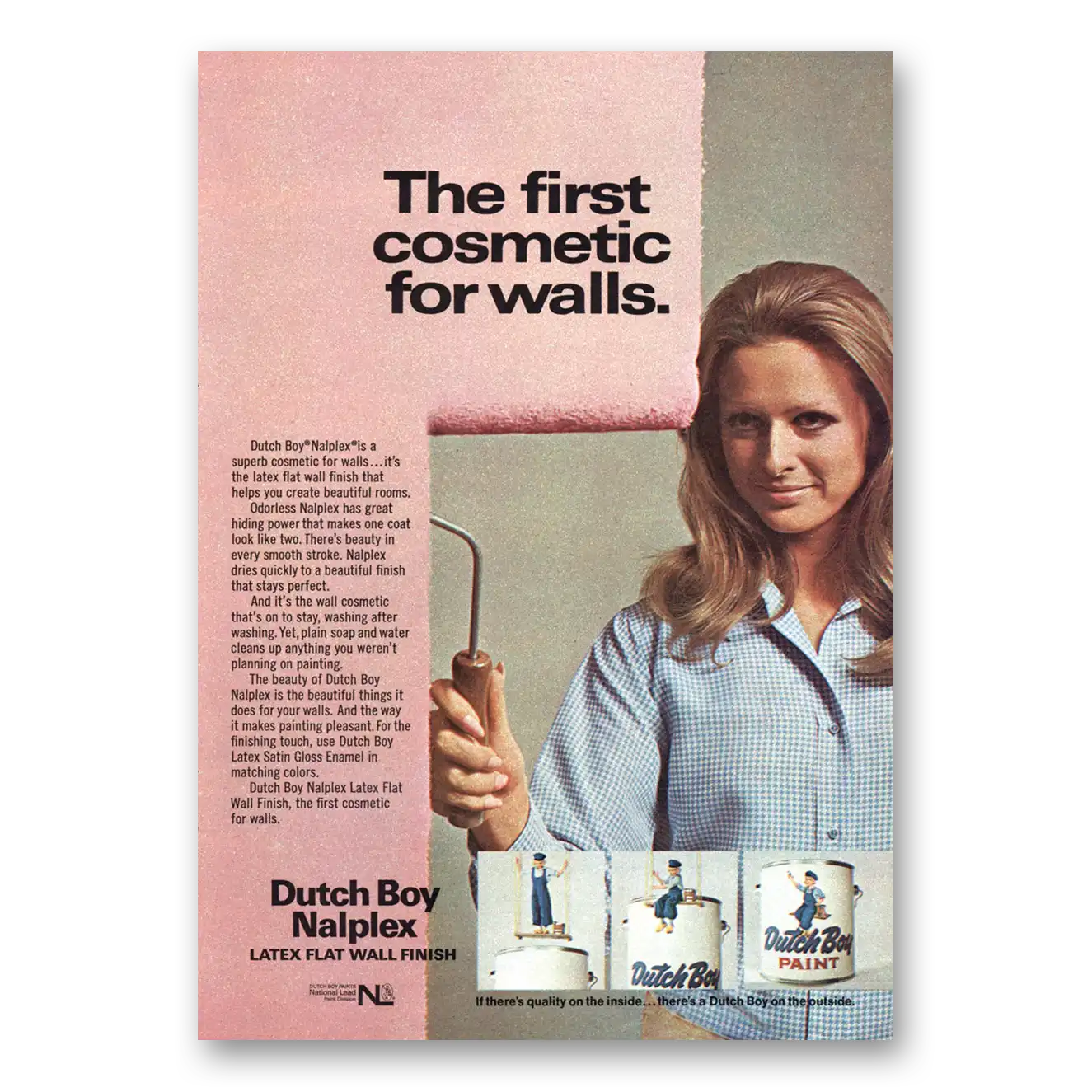 1969 Dutch Boy Paint Naplex Paint First Cosmetic for Walls Vintage Magazine Print Ad