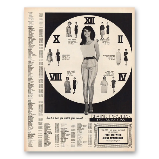 1968 Elaine Powers Figure Salons Isn't It Time You Visited Vintage Magazine Print Ad