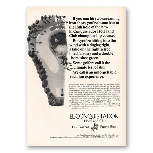 1968 El Conquistador Hotel Hit Two Screaming Iron Shots Vintage Magazine Print Ad