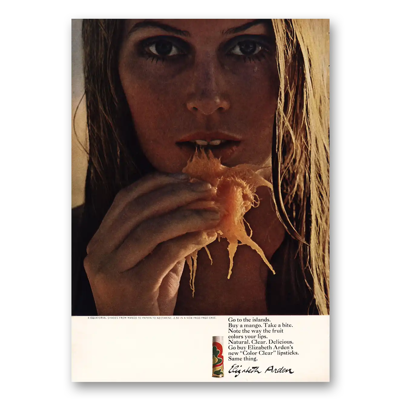 1968 Elizabeth Arden Go To the Islands Buy a Mango Vintage Magazine Print Ad