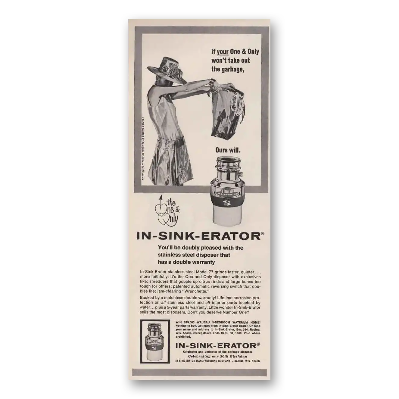 1968 In Sink Erator One and Only Won't Take Out the Garbage Vintage Magazine Print Ad