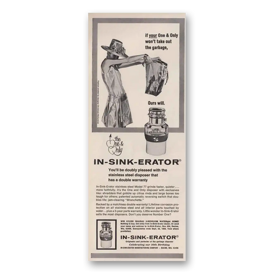 1968 In Sink Erator One and Only Won't Take Out the Garbage Vintage Magazine Print Ad