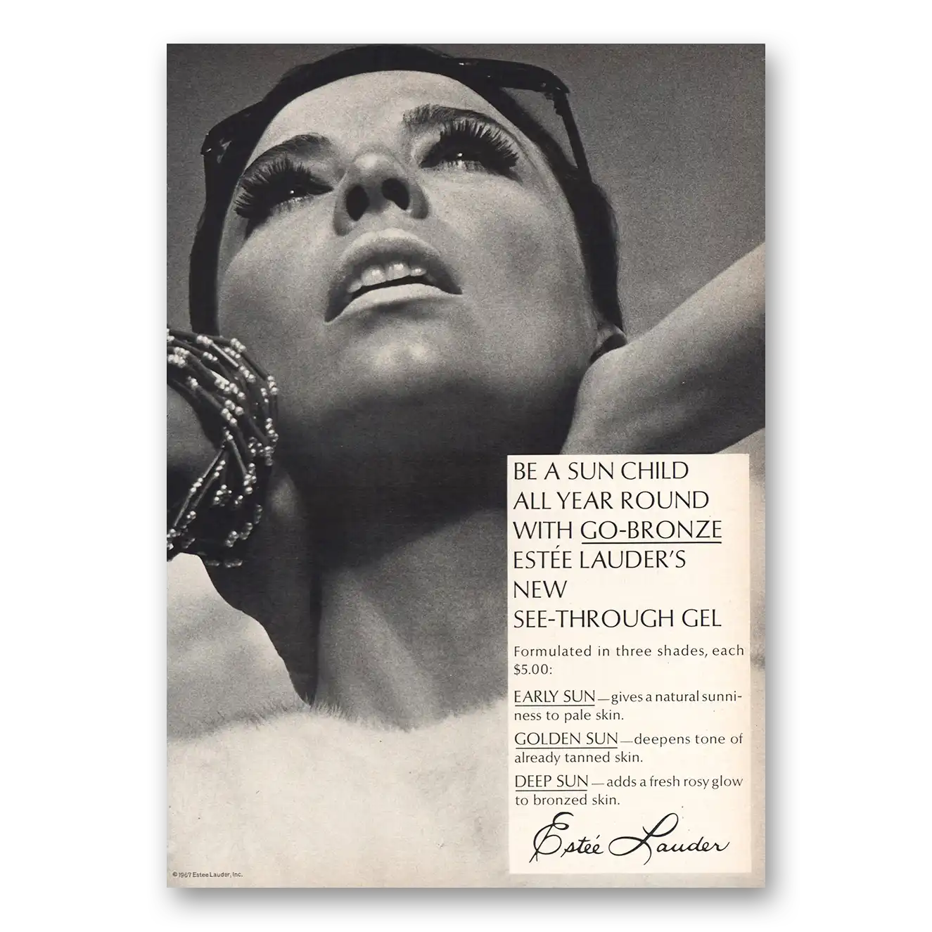 1968 Estee Lauder Sun Child All Year Round Vintage Magazine Print Ad