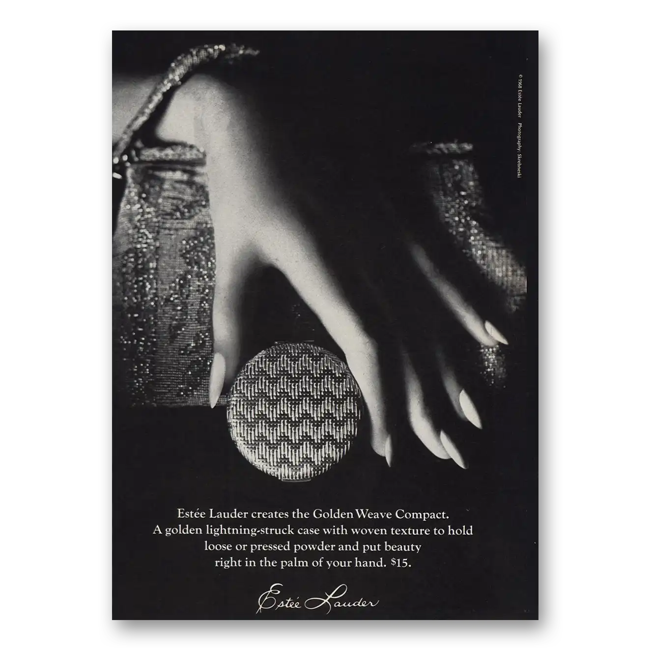 1968 Estee Lauder Golden Weave Compact Vintage Magazine Print Ad