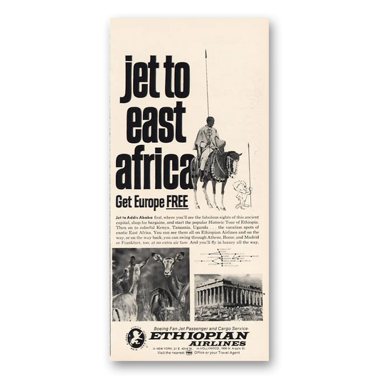 1968 Ethiopian Airlines Jet To East Africa Vintage Magazine Print Ad