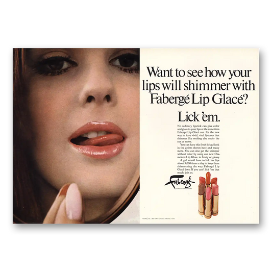 1968 Faberge Lips Will Shimmer Lip Glace Vintage Magazine Print Ad