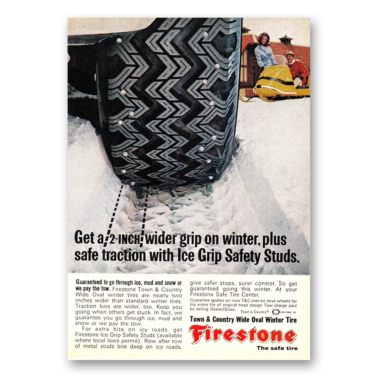 1968 Firestone Tires Ice Grip Safety Studs Vintage Magazine Print Ad