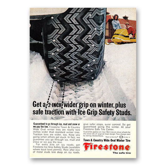 1968 Firestone Tires Ice Grip Safety Studs Vintage Magazine Print Ad