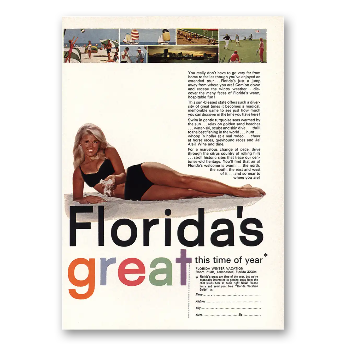 1968 Florida Floridas Great This Time of Year Vintage Magazine Print Ad