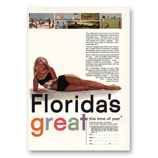 1968 Florida Floridas Great This Time of Year Vintage Magazine Print Ad