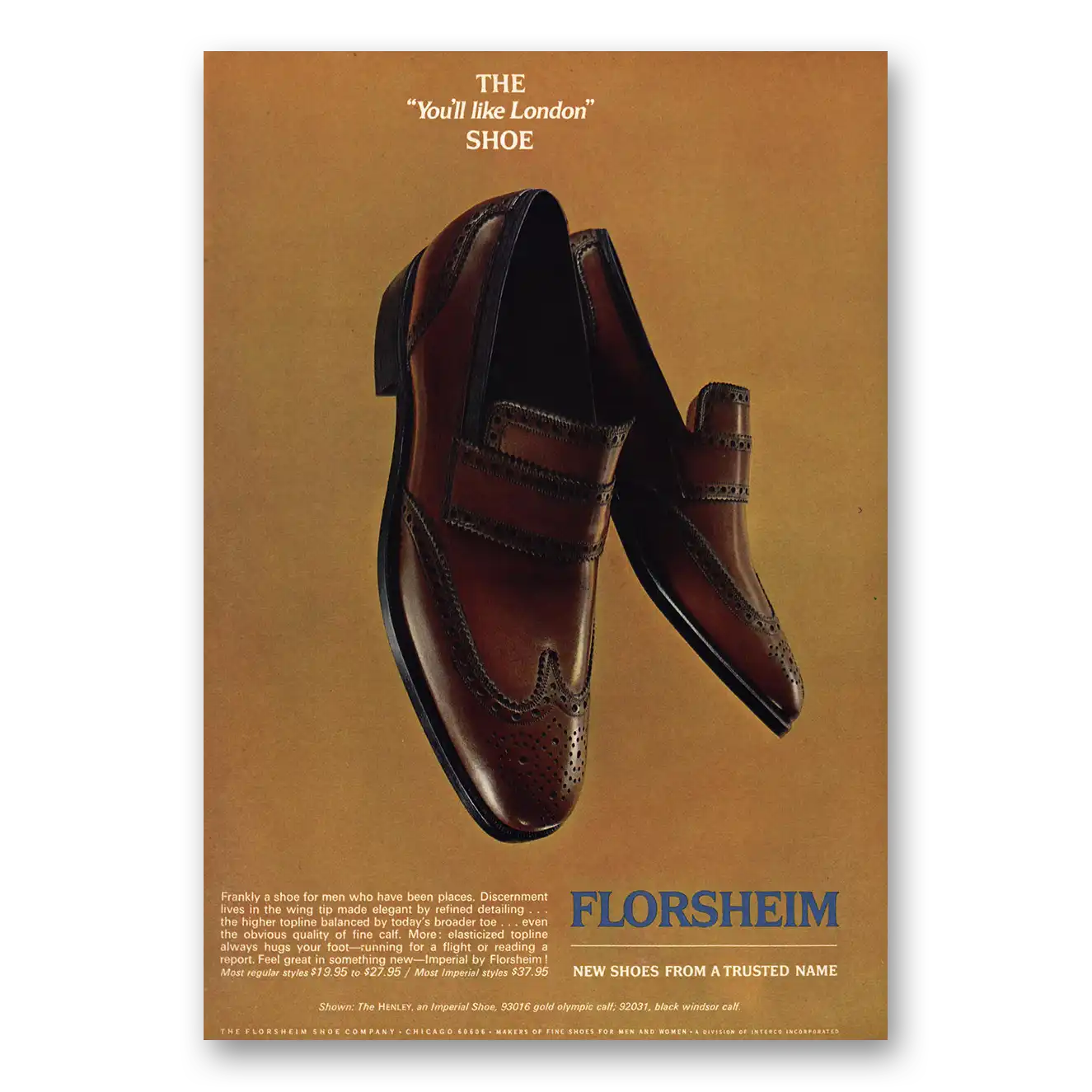 1968 Florsheim Shoes Like London Vintage Magazine Print Ad