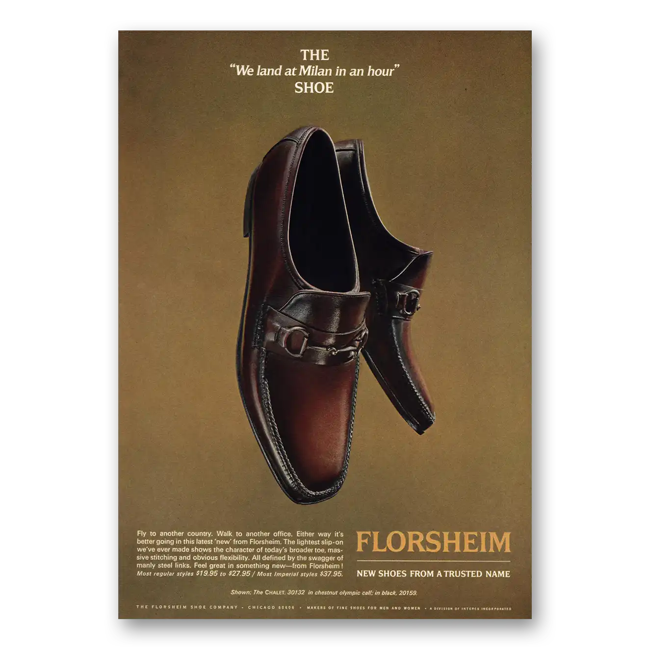 1968 Florsheim Shoes We Land In Milan In An Hour Shoe Vintage Magazine Print Ad