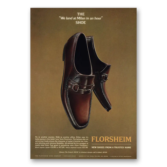 1968 Florsheim Shoes We Land In Milan In An Hour Shoe Vintage Magazine Print Ad