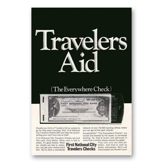 1968 First National City Bank Travelers Checks Travelers A Vintage Magazine Print Ad