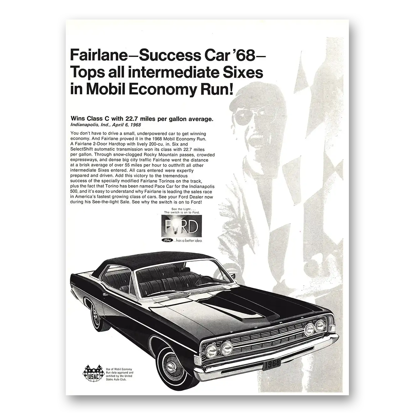 1968 Ford Fairlane Intermediate Sixes Vintage Magazine Print Ad