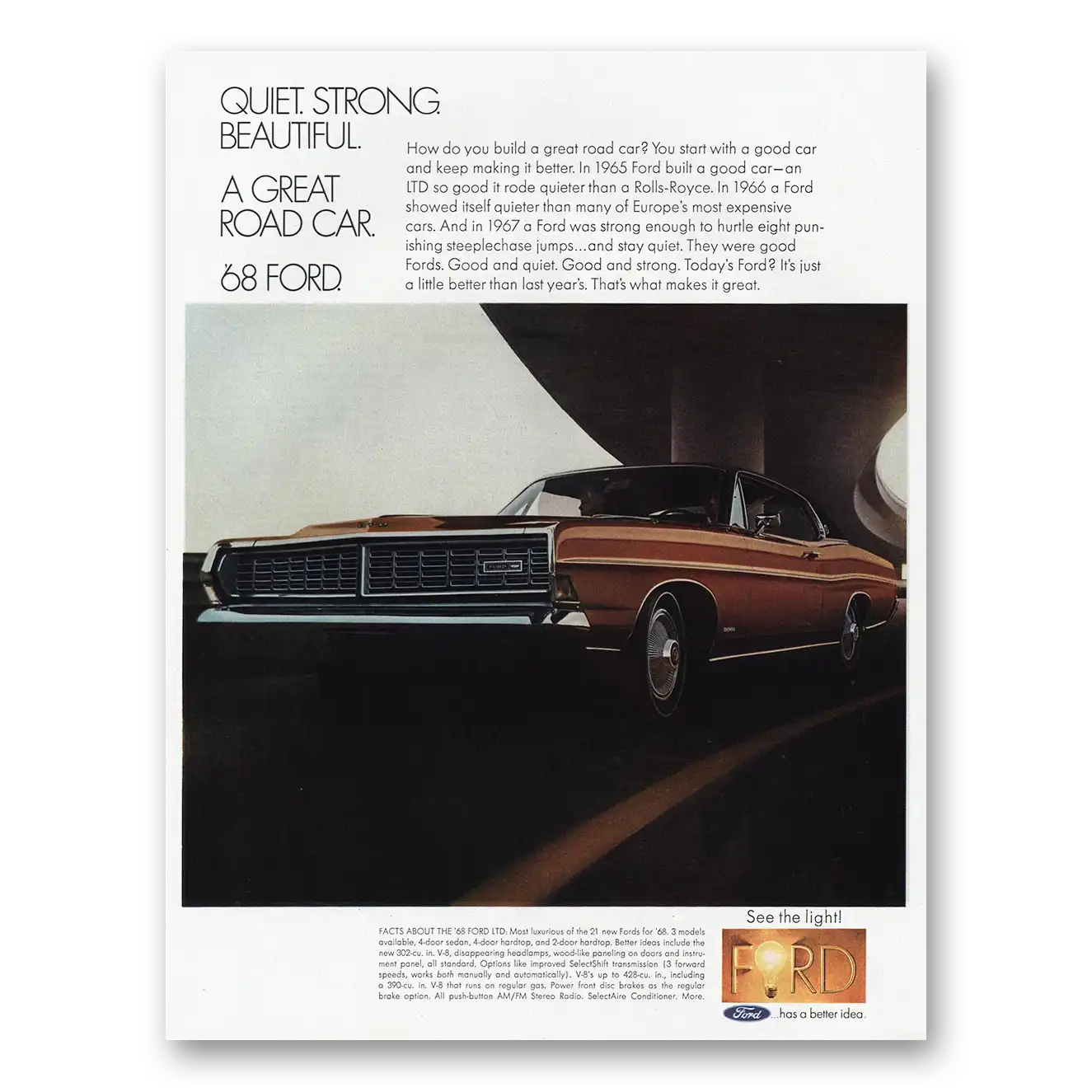 1968 Ford LTD Quiet Strong Beautiful Great Road Car Vintage Magazine Print Ad