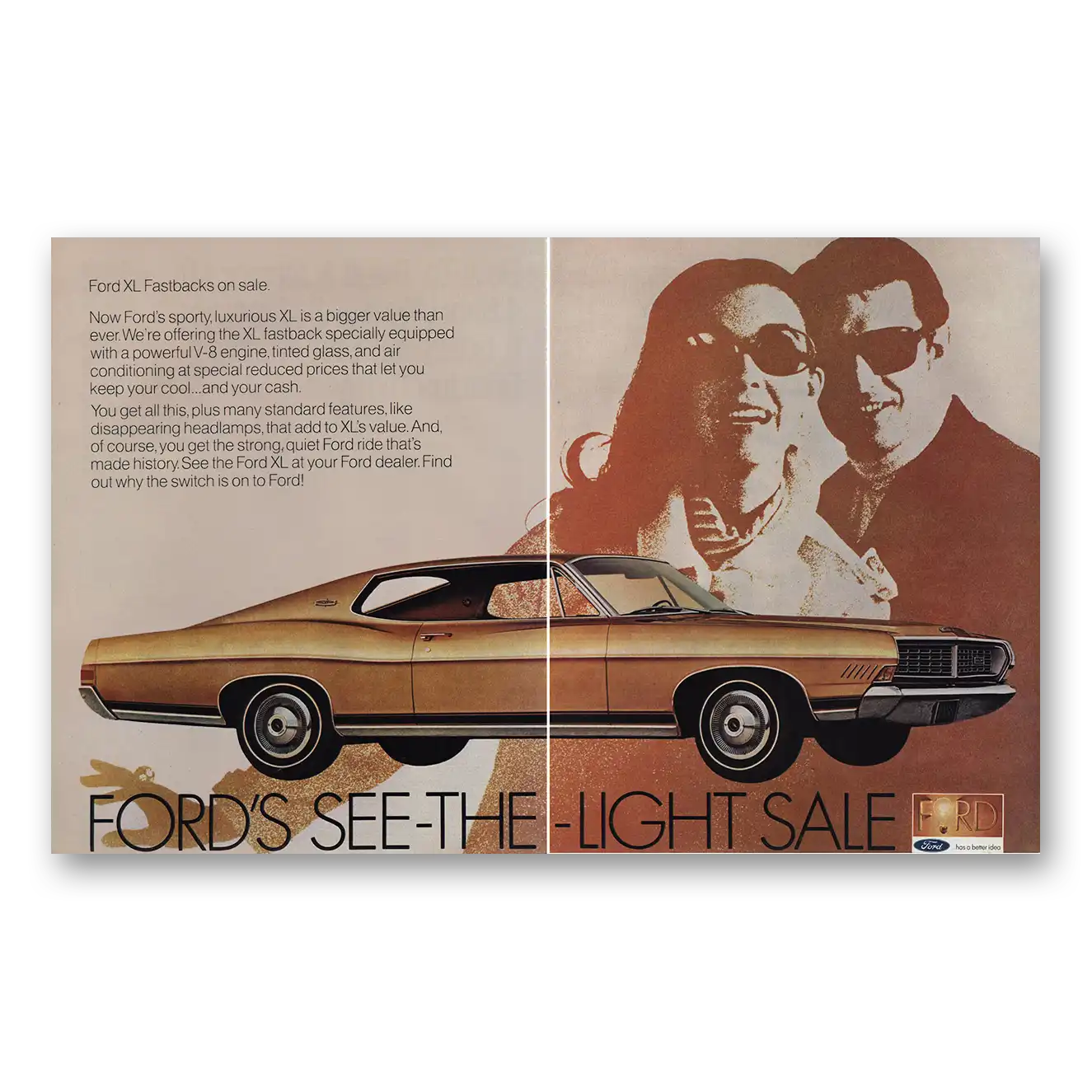 1968 Ford XL Fastbacks See the Light Sale Vintage Magazine Print Ad