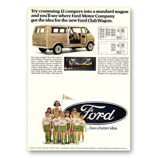 1968 Ford Camper Cramming 12 Campers Into a Standard Wagon Vintage Magazine Print Ad