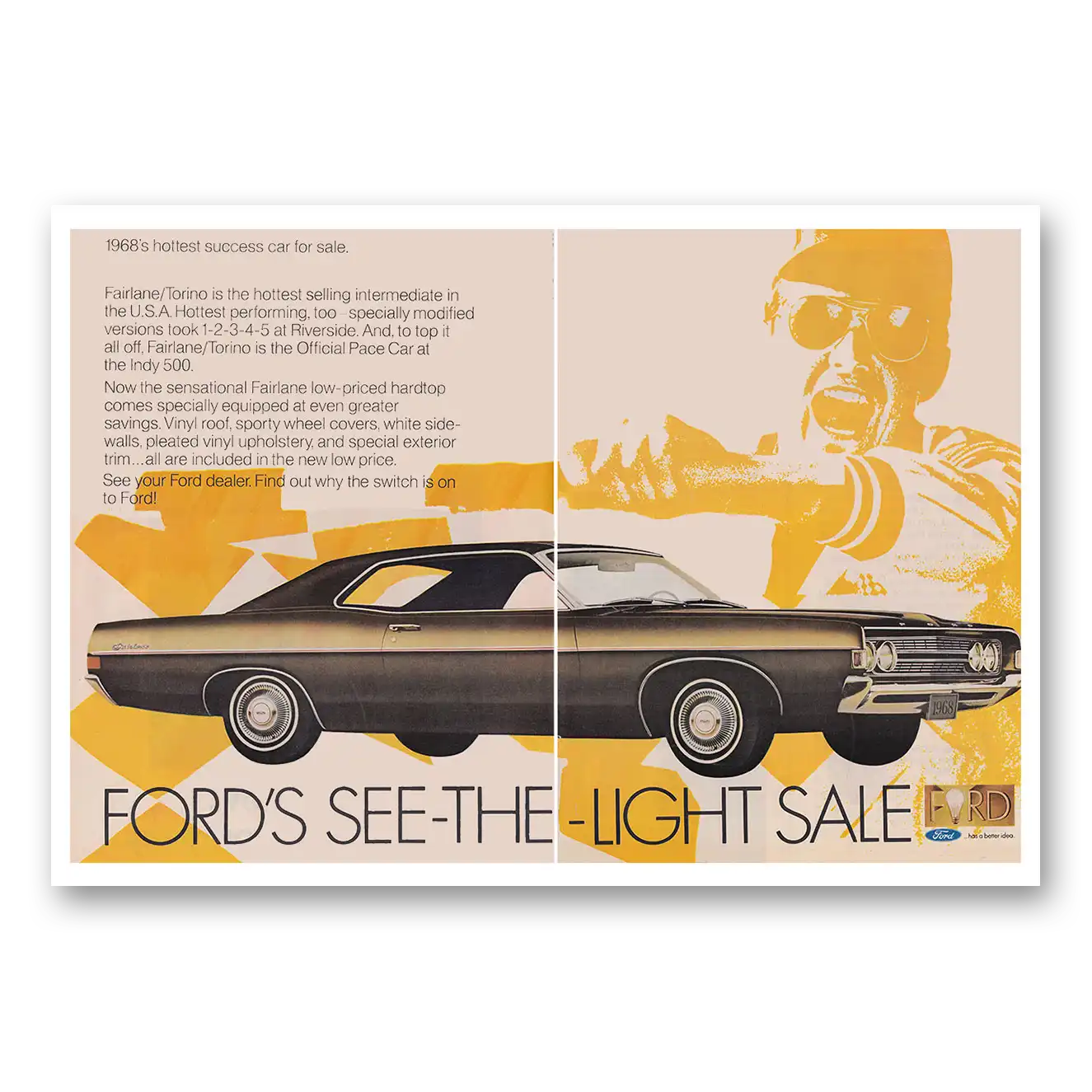 1968 Ford Fairlane Torino See The Light Vintage Magazine Print Ad