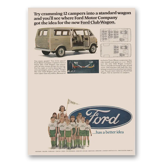 1968 Ford Club Wagon Cramming 12 Campers Vintage Magazine Print Ad