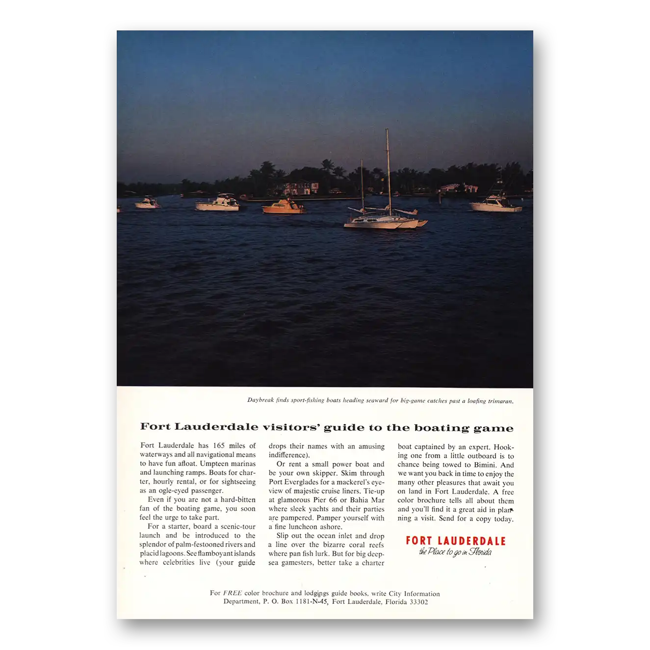 1968 Fort Lauderdale Florida Guide to Boating Game Vintage Magazine Print Ad