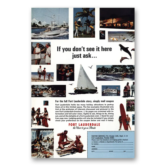 1968 Fort Lauderdale Florida Just Ask Vintage Magazine Print Ad