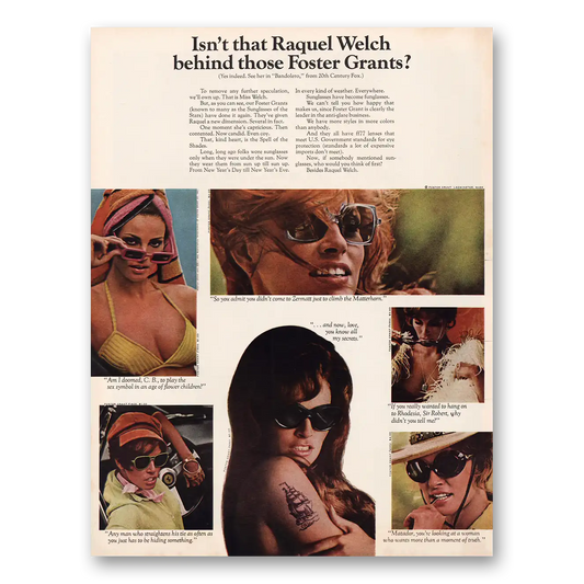 1968 Foster Grant Isn't That Raquel Welch Behind Those Vintage Magazine Print Ad