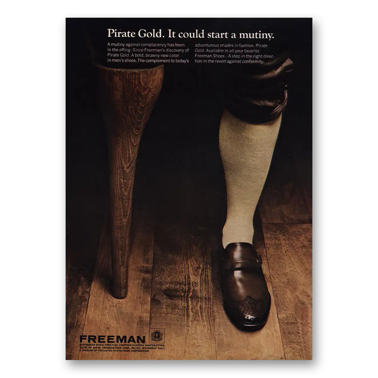 1968 Freeman Shoes Pirate Gold Could Start Mutiny Vintage Magazine Print Ad