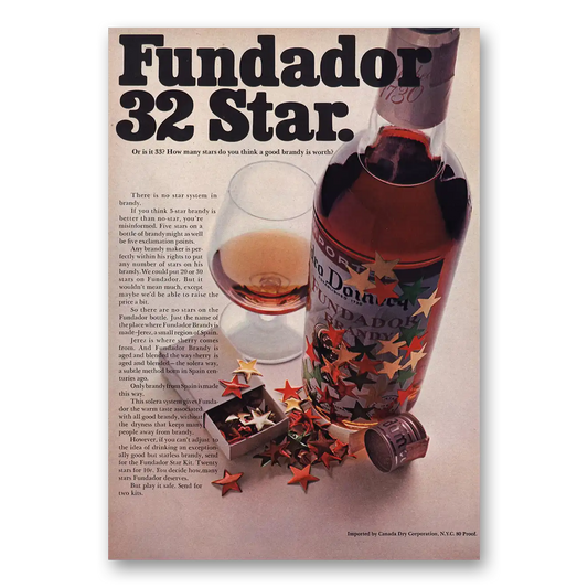 1968 Fundador 32 Star How Many Stars Good Brandy Worth Vintage Magazine Print Ad