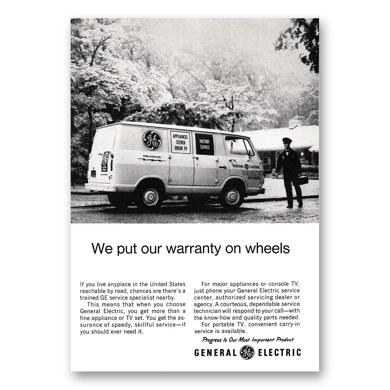 1968 General Electric Warranty on Wheels Vintage Magazine Print Ad